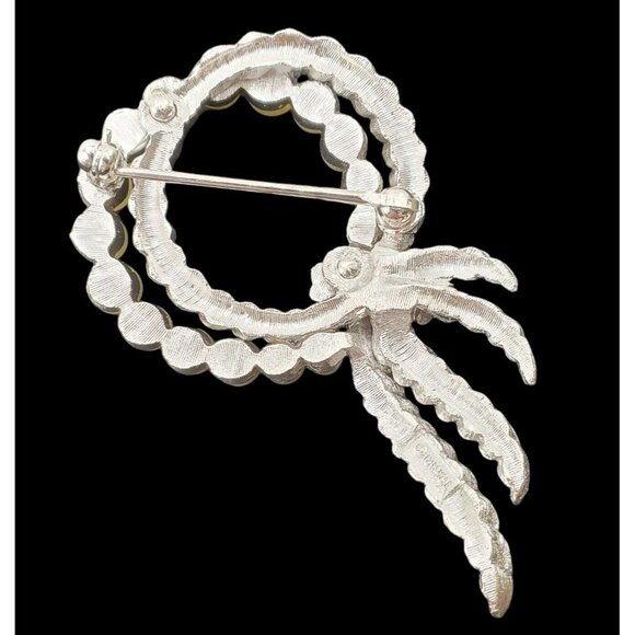 Crown Trifari Brooch Faux Pearl Silver Tone Wreath Rope Pin Twist Knot Layered - Picture 3 of 9